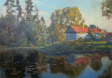 Golden Evening In Zakharovo - oil, canvas on carton