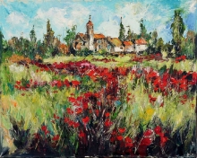 Sunny Field Of Flowers - oil, canvas