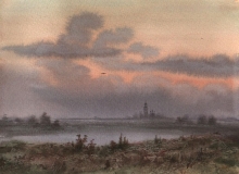 Evening. The Village Of Petropavlovskoye - paper, watercolors