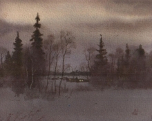 Winter Evening - paper, watercolors