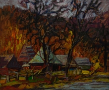 The Rain Is Falling On The Roofs, On the Leaves ! - oil, canvas