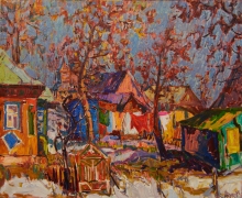 Laundry Seethes In the Sunlight - oil, canvas