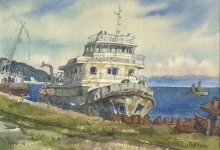 Baikal Port - watercolors, paper