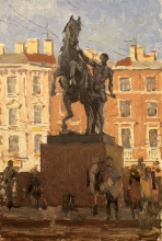 Anichkov Bridge. Sketch - oil, cardboard