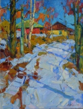 Snowy Road - oil, canvas