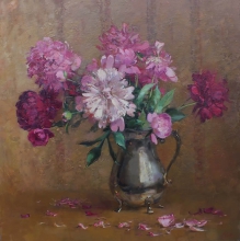 Peonies In A Silver Jug - oil, canvas