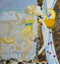 Moon At Sunrise - oil, canvas