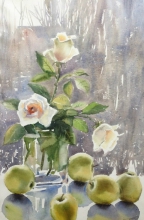 Apples At The Window - watercolors, paper