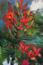 Red Lilies - oil, canvas